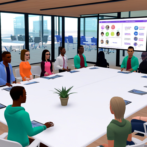 Meeting on Voila Learning’s MetaProf platform blending virtual avatars with real-world teams