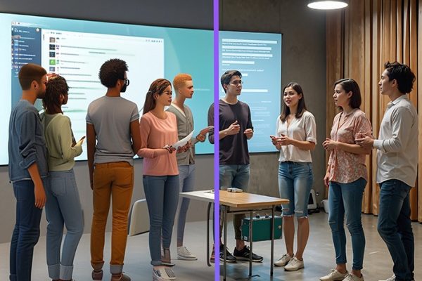 Groups using Voila Learning’s MetaProf platform with virtual and real-world collaboration tools